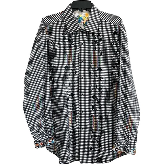 Robert Graham Other - Robert Graham Flip Cuff Rainbow Gingham Plaid Check Embroidered Button Down XL